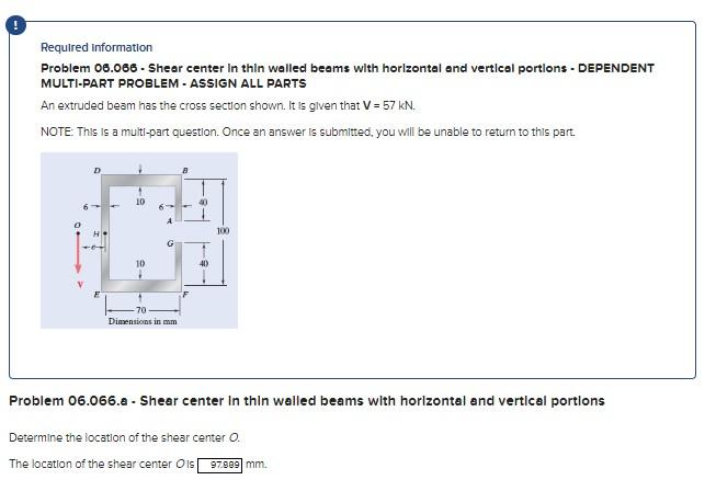 Solved Required Information Problem 06.066 - Shear Center In | Chegg.com