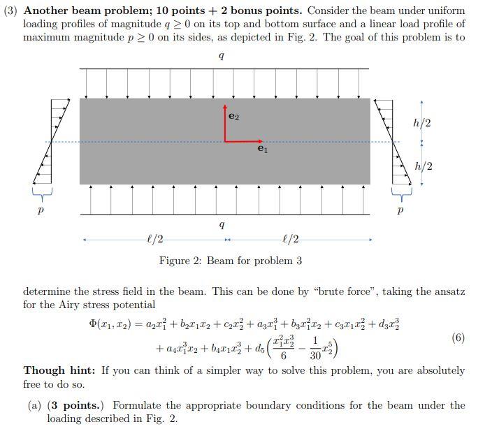 3) Another beam problem; 10 points +2 bonus points. | Chegg.com