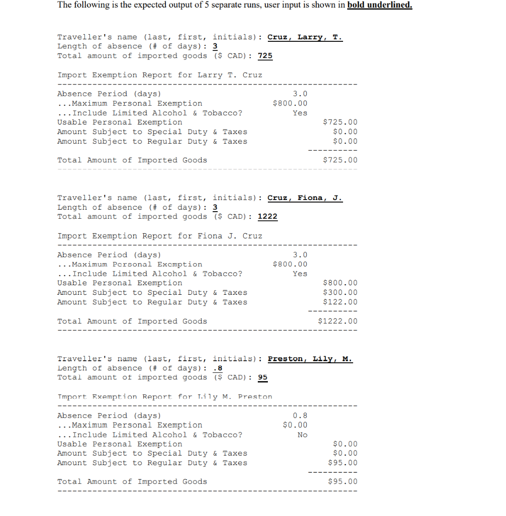 Solved Assignment #1 - Import Exemptions Canadian residents 