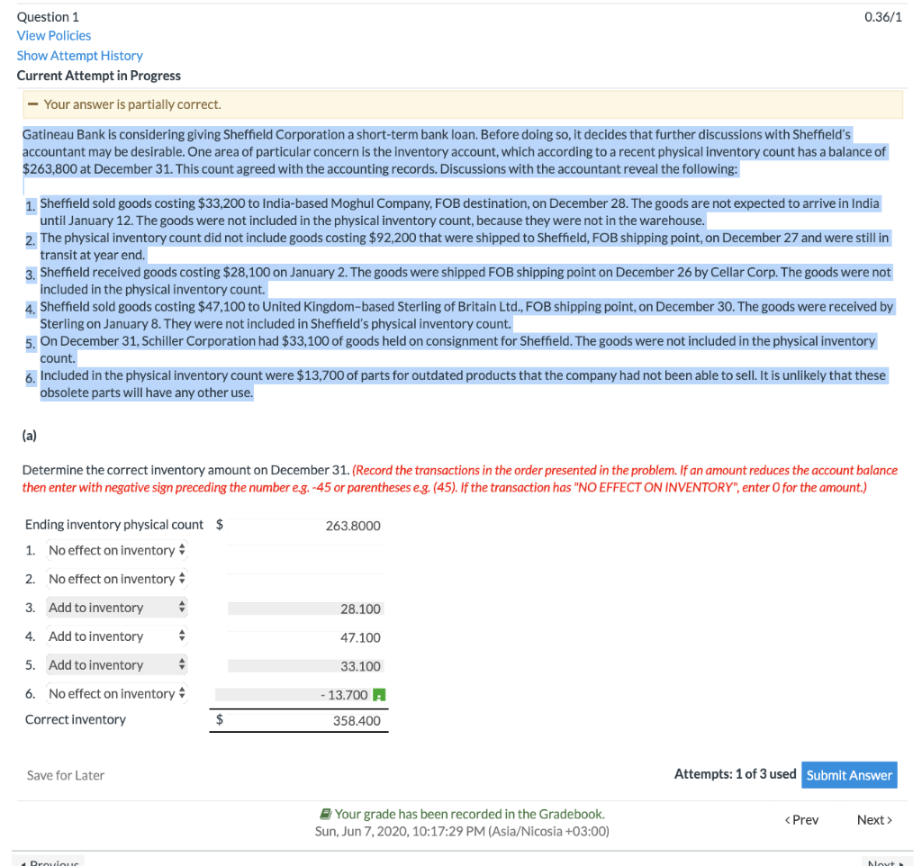 0.36/1 Question 1 View Policies Show Attempt History