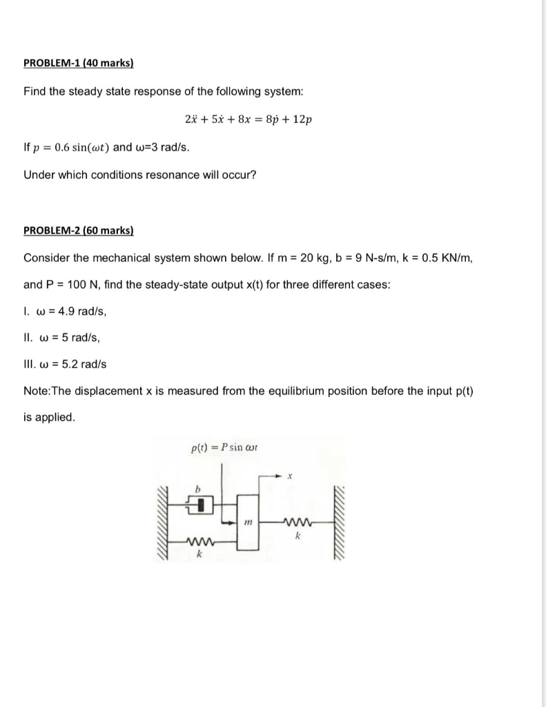 Solved PROBLEM-1 (40 marks) Find the steady state response | Chegg.com
