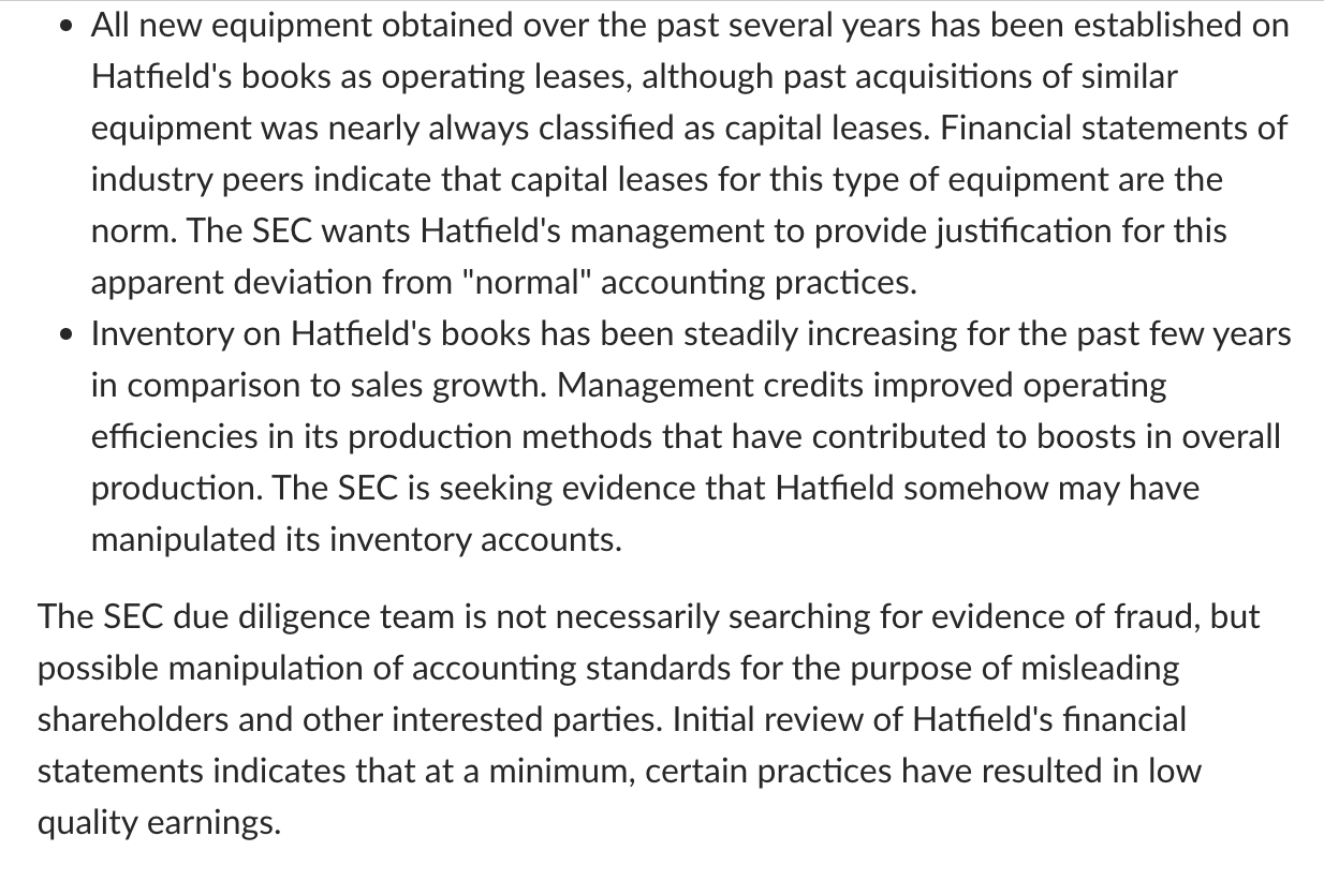 Solved Hatfield Industries is a large manufacturing
