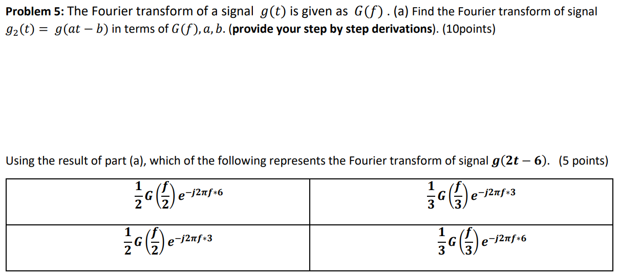 Solved Problem 5: The Fourier transform of a signal g(t) is | Chegg.com