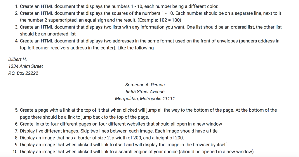 Solved 1. Create an HTML document that displays the numbers | Chegg.com