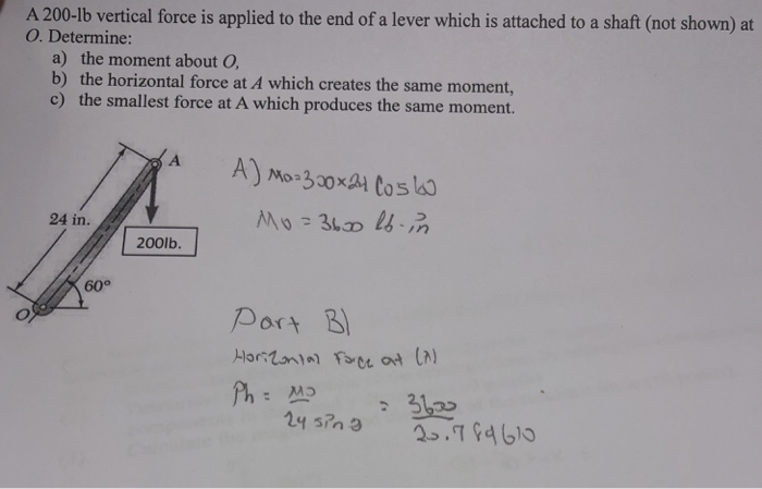 Solved A 200-lb Vertical Force Is Applied To The End Of A | Chegg.com