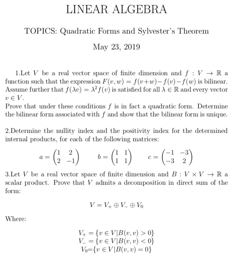Solved LINEAR ALGEBRA TOPICS: Quadratic Forms and | Chegg.com