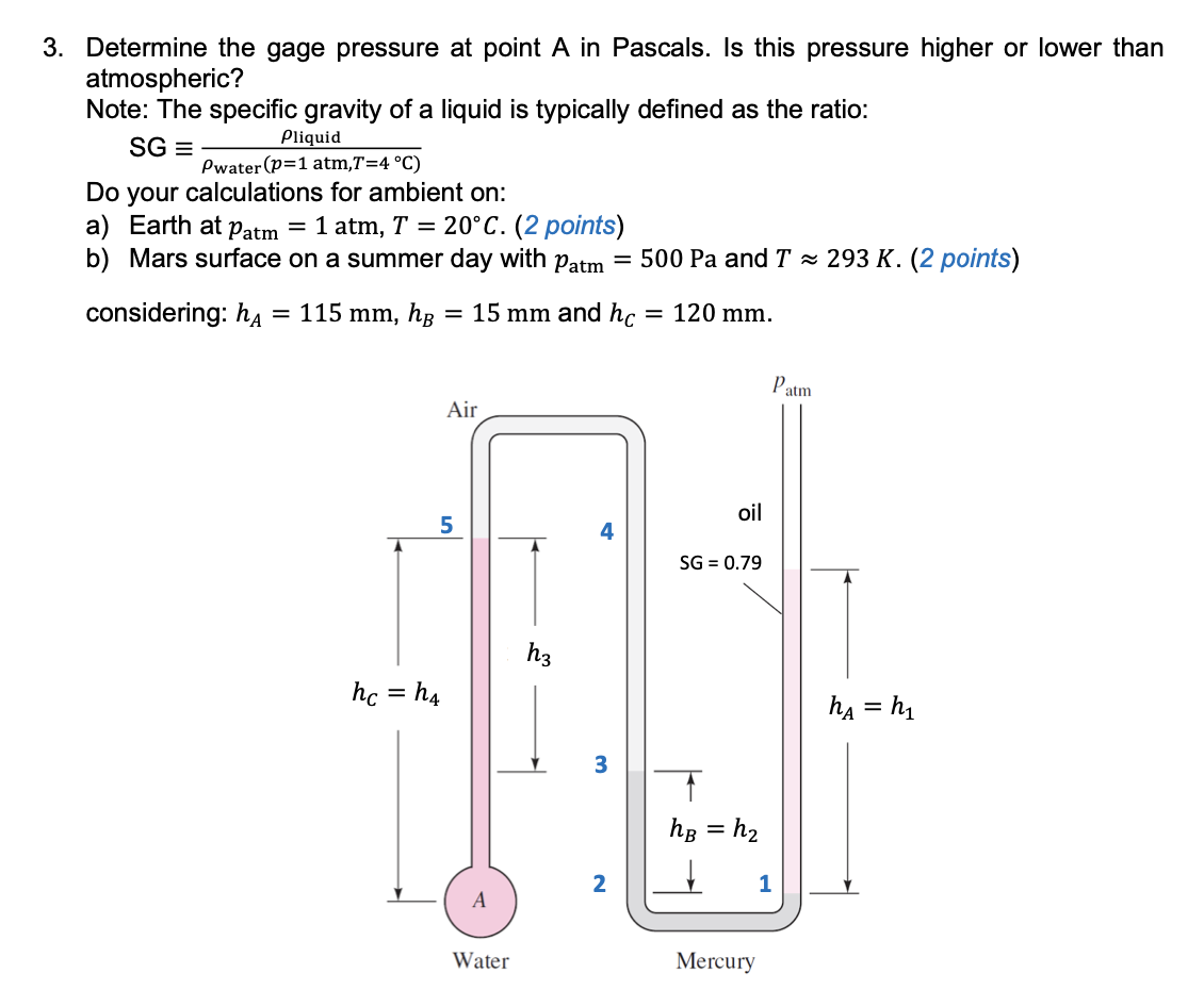 Solved 3. Determine the gage pressure at point A in Pascals. | Chegg.com