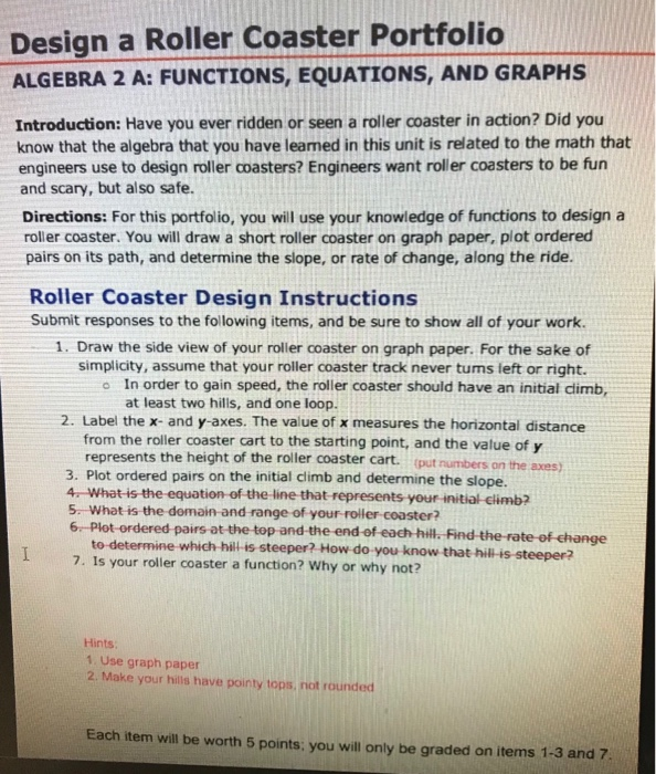 Solved Design a Roller Coaster Portfolio ALGEBRA 2 A: | Chegg.com