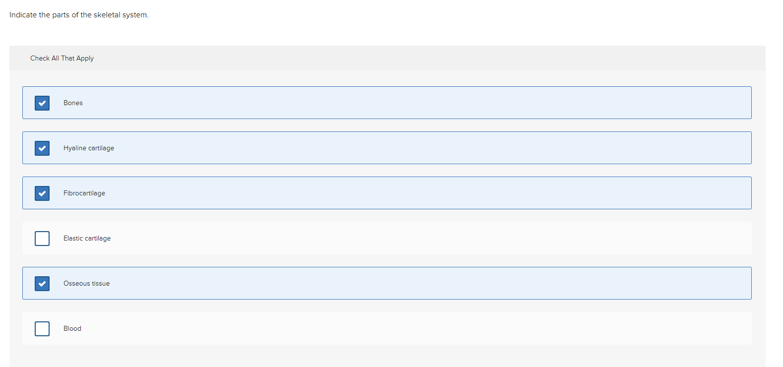 Solved Indicate The Parts Of The Skeletal System Check All Chegg