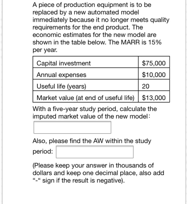 Solved A Piece Of Production Equipment Is To Be Replaced By | Chegg.com