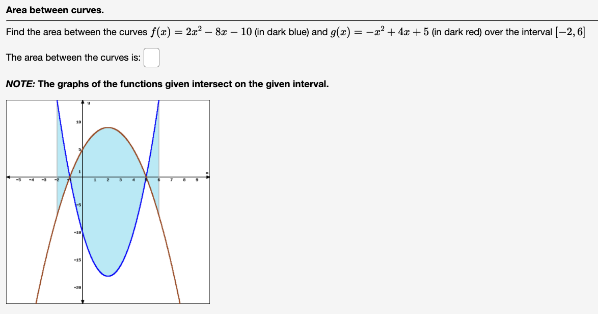 Solved Area between curves. Find the area between the curves | Chegg.com