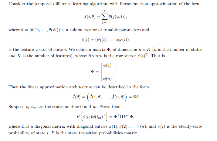 Consider the temporal difference learning algorithm | Chegg.com