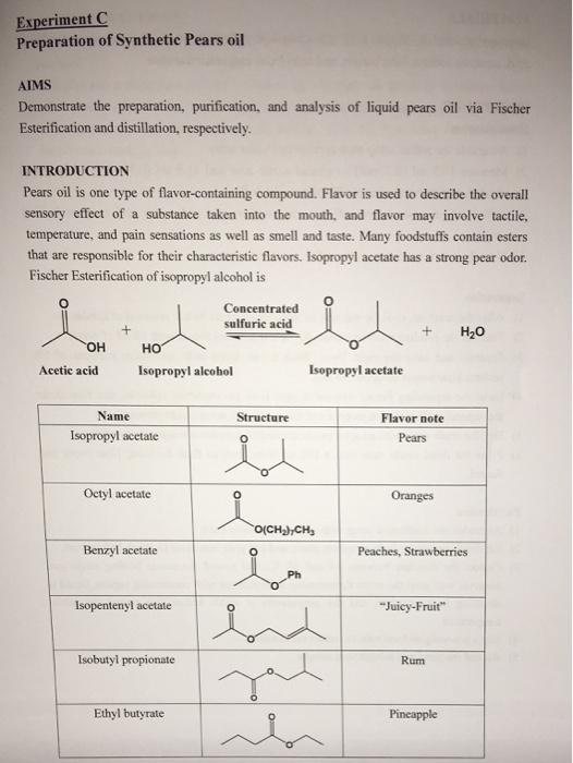 Solved Experiment C Preparation of Synthetic Pears oil AIMS