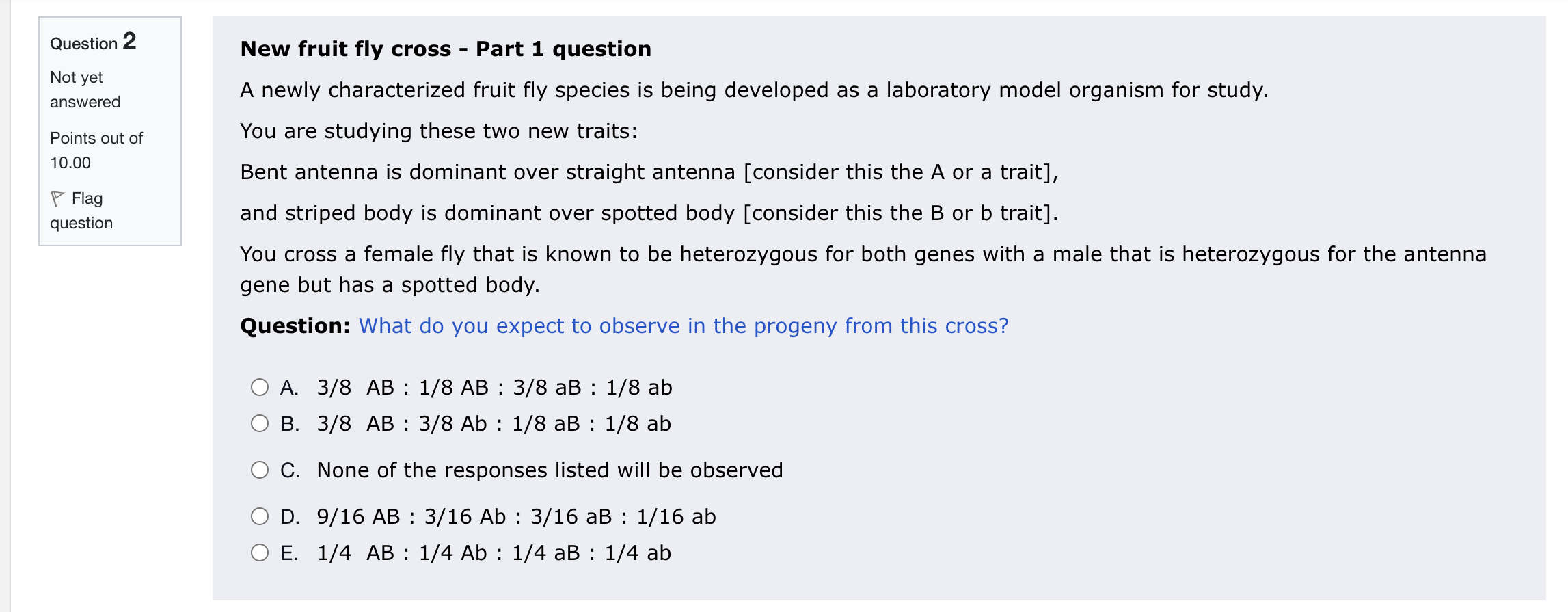 Solved New fruit fly cross - Part 1 question A newly | Chegg.com