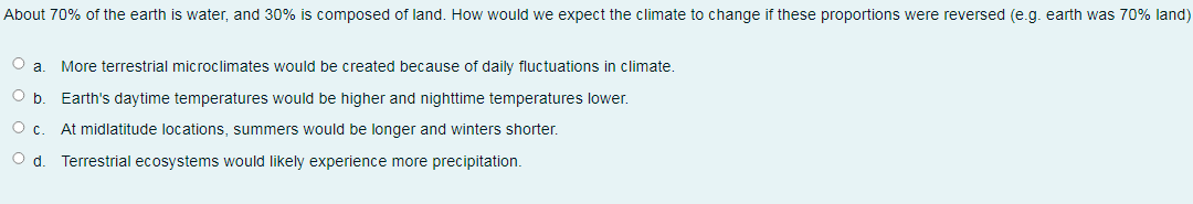 Solved About 70% of the earth is water, and 30% is composed | Chegg.com