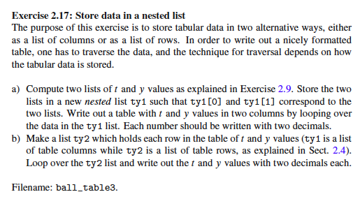 Exercise 2.17: Store data in a nested list The | Chegg.com