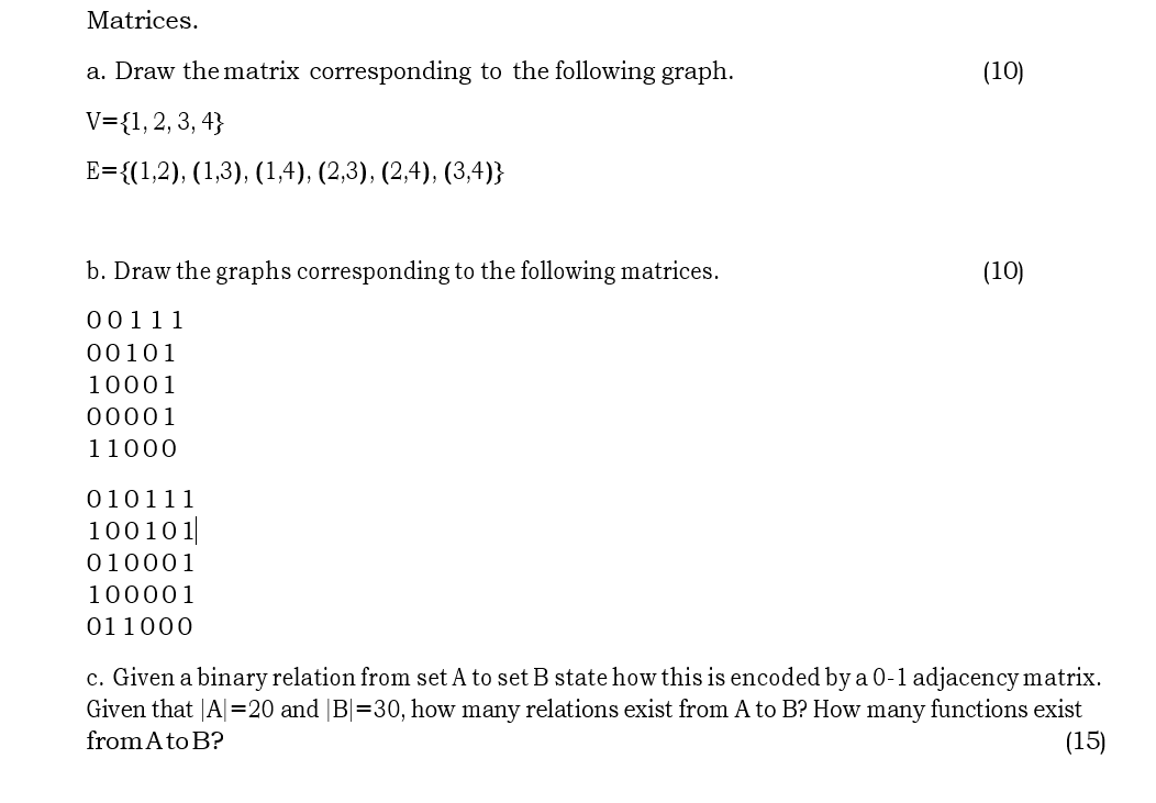 Solved Matrices. a. Draw the matrix corresponding to the | Chegg.com