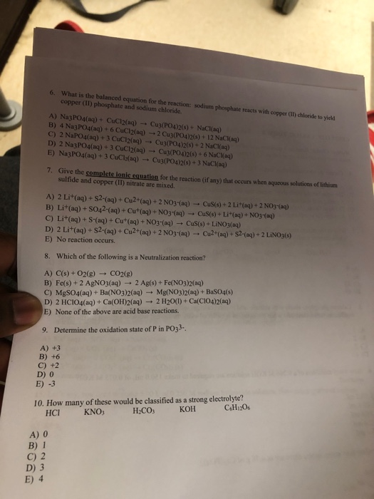 Solved 6. What is the balanced copper (II) phosphate and