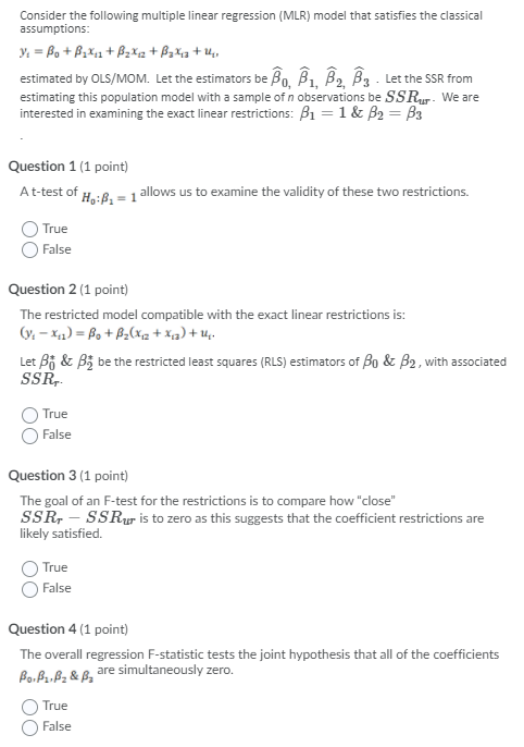 Solved Consider The Following Multiple Linear Regression | Chegg.com