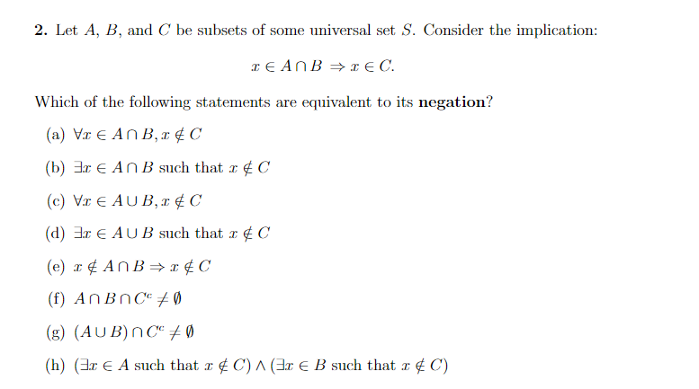 Solved 2. Let A, B, And C Be Subsets Of Some Universal Set | Chegg.com