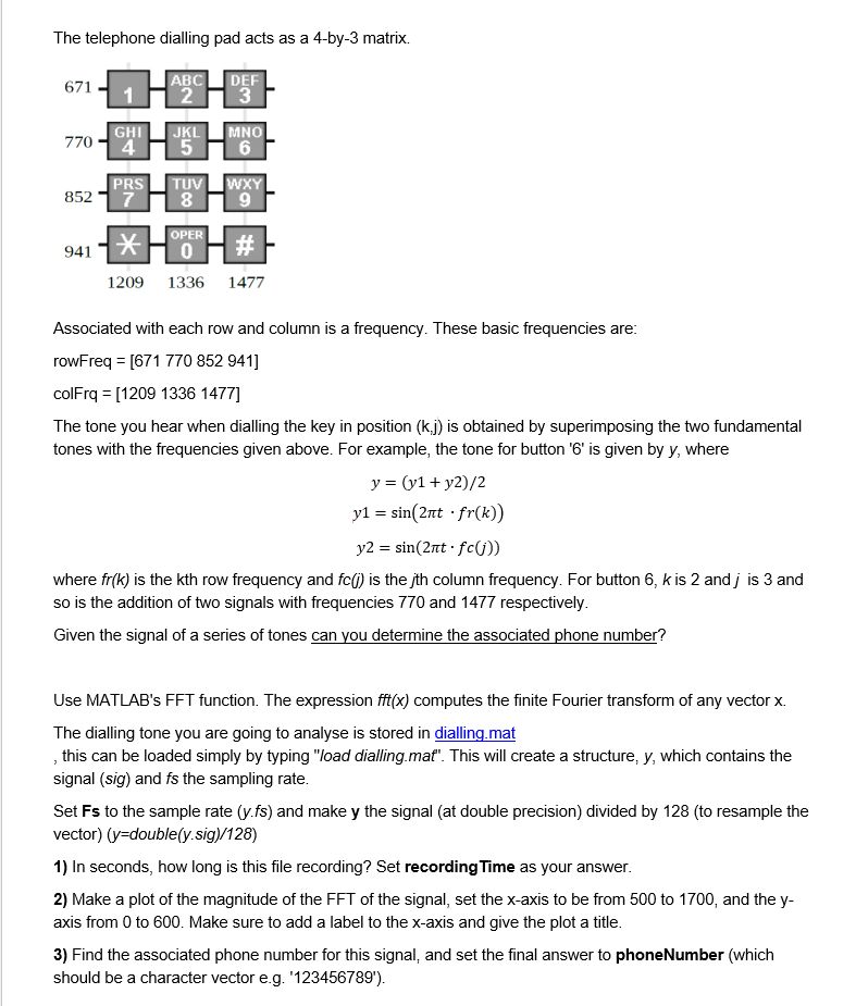 Solved The telephone dialling pad acts as a 4-by-3 matrix. | Chegg.com