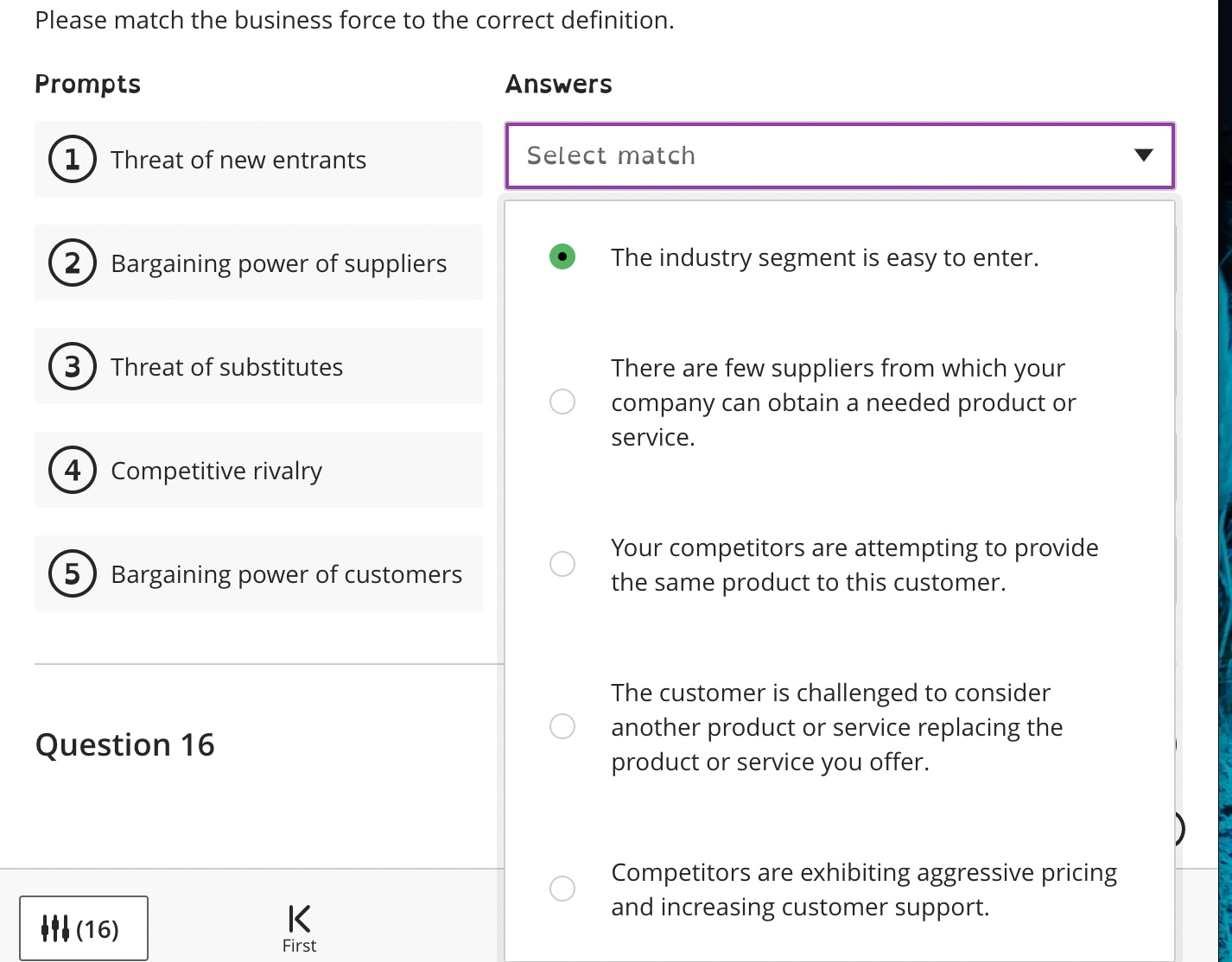 Solved Please match the business force to the correct | Chegg.com