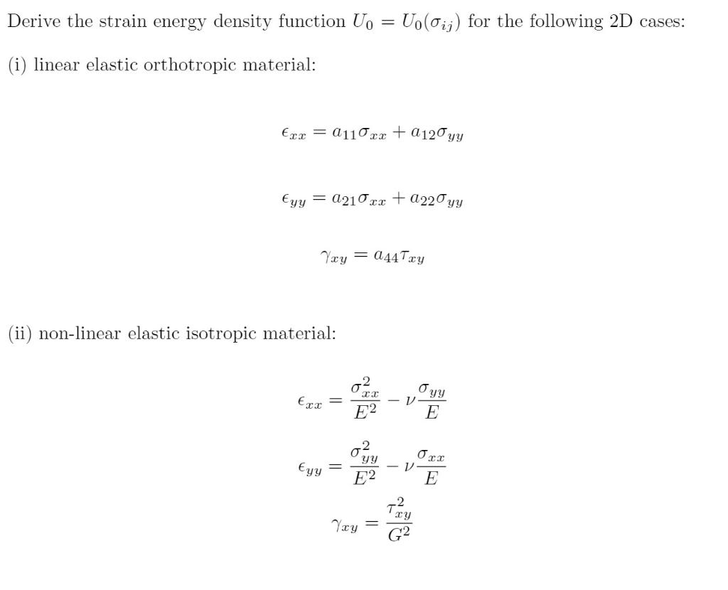 Solved Derive The Strain Energy Density Function U, = | Chegg.com