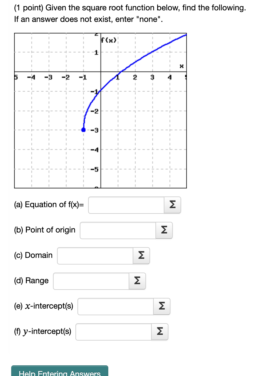 Solved (1 point) Given the square root function below, find | Chegg.com