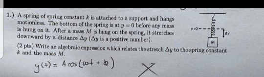 Solved V0-- -3 1.) A spring of spring constant k is attached | Chegg.com