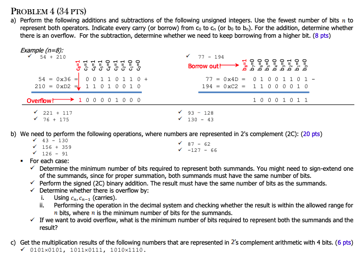 Solved PROBLEM 4 (34 PTS) a) Perform the following additions | Chegg.com