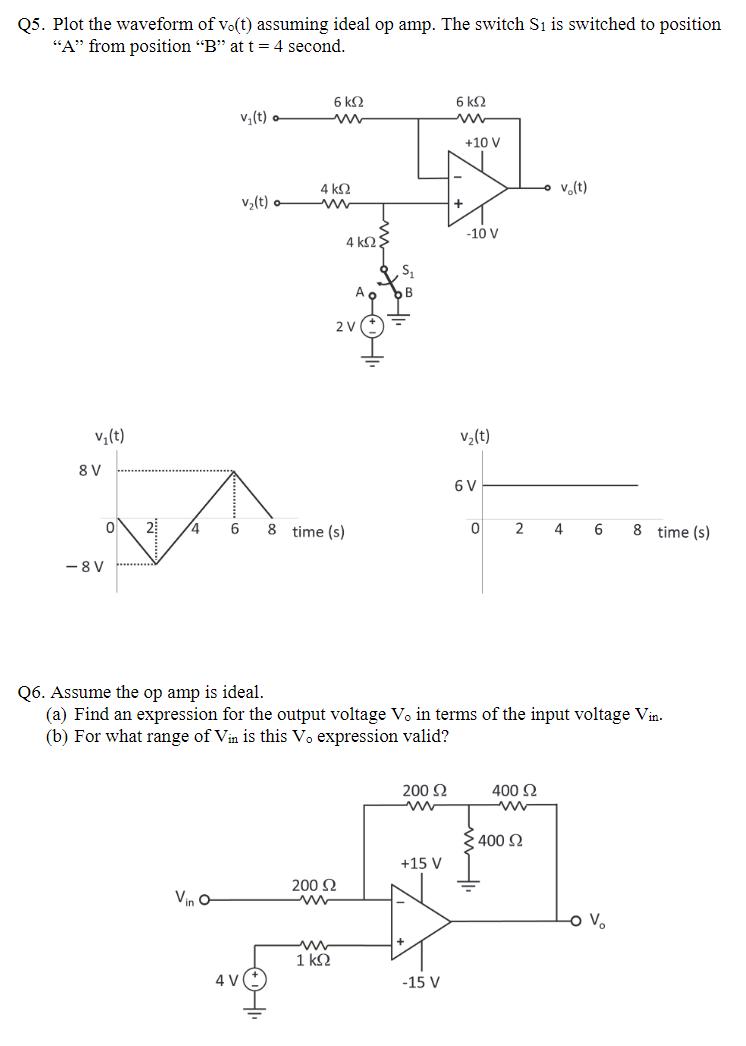 Solved Q5. Plot the waveform of vo(t) assuming ideal op amp