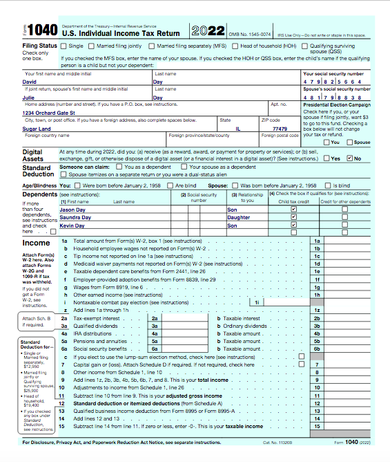 Deliverables: Form 1040, Schedule 1, Sch. A, Sch. C, 