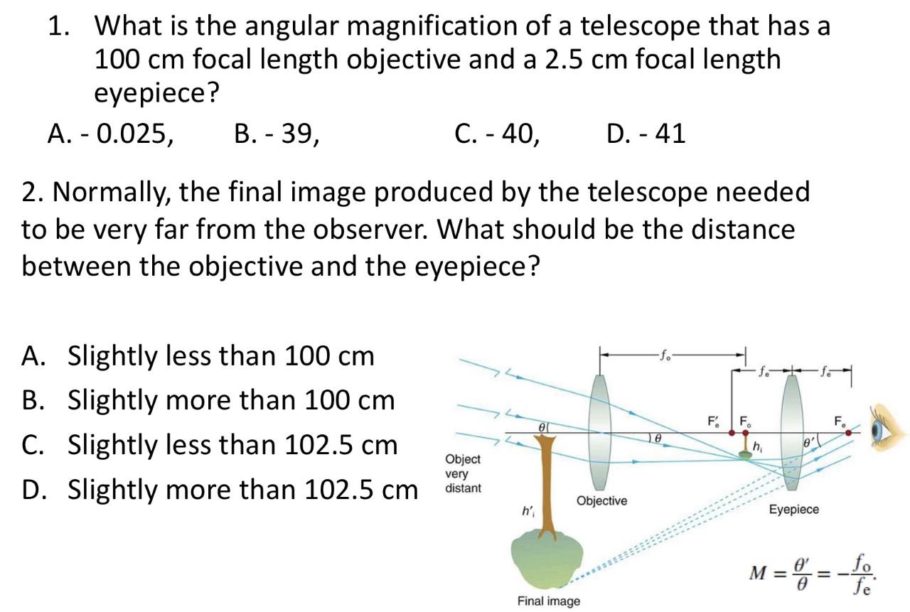 Solved 1. What is the angular magnification of a telescope