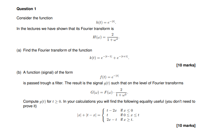 Solved Question 1 Consider the function h(t) = -1 In the | Chegg.com