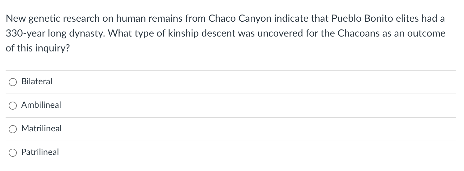 Solved New genetic research on human remains from Chaco Chegg