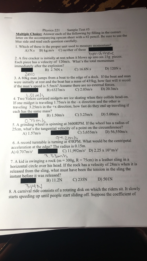 Solved Physics 221 Sample Test #3 Multiple Choice: Answer | Chegg.com