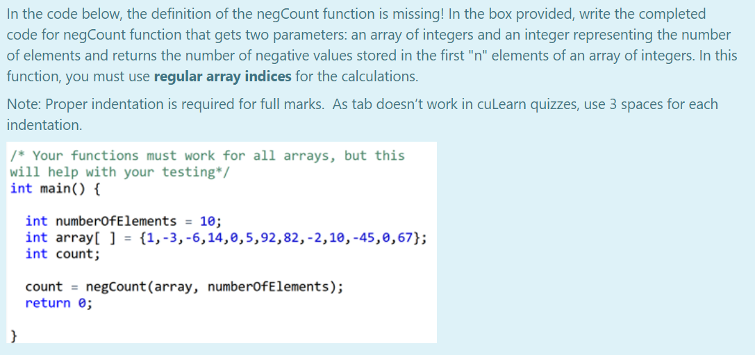 Solved In the code below, the definition of the negCount | Chegg.com