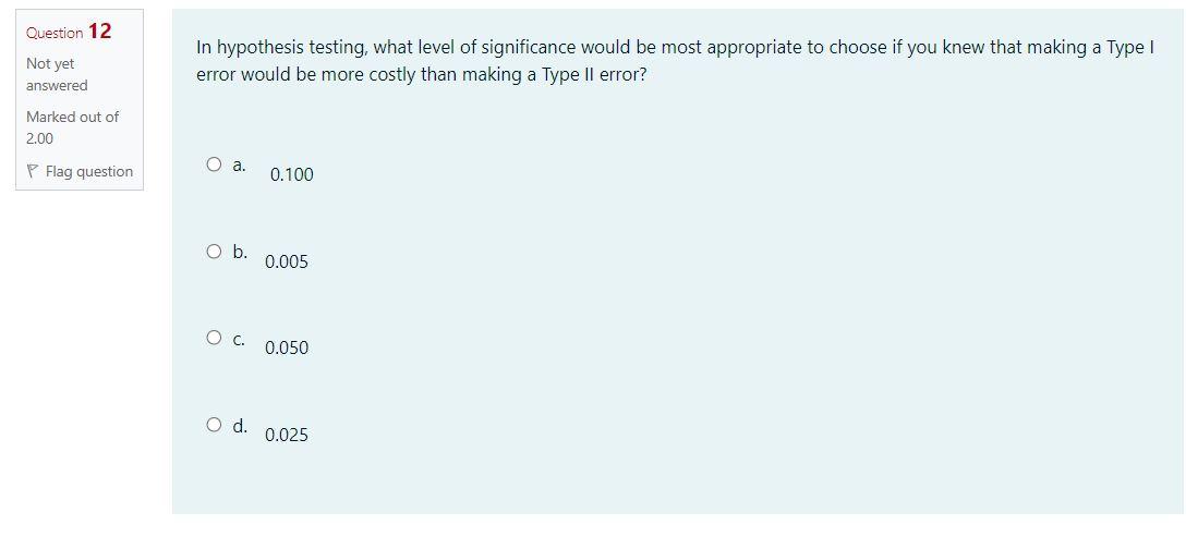 Solved Question 12 Not yet answered In hypothesis testing, | Chegg.com