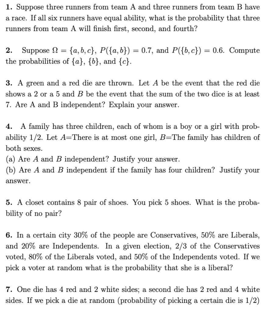 Solved 1. Suppose three runners from team A and three | Chegg.com