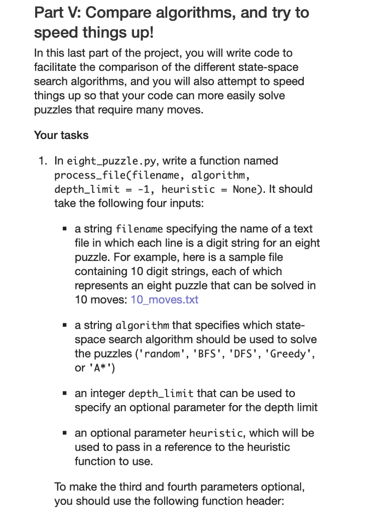 Solved Part V: Compare algorithms, and try to speed things | Chegg.com