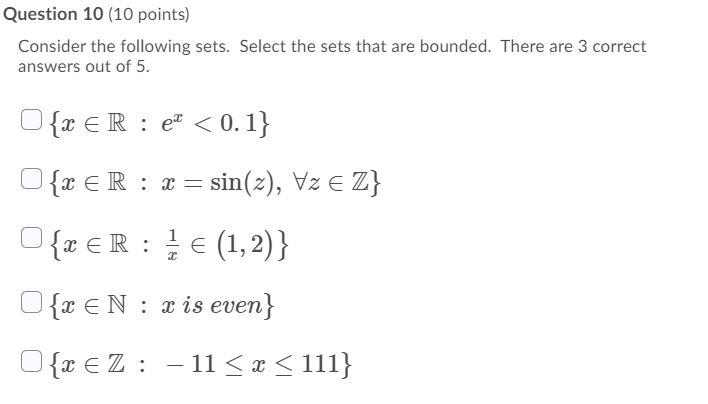 Solved Question 10 (10 points) Consider the following sets. | Chegg.com