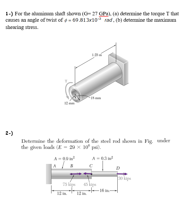 1 For The Aluminum Shaft Shown G 27 Gpa A Chegg 