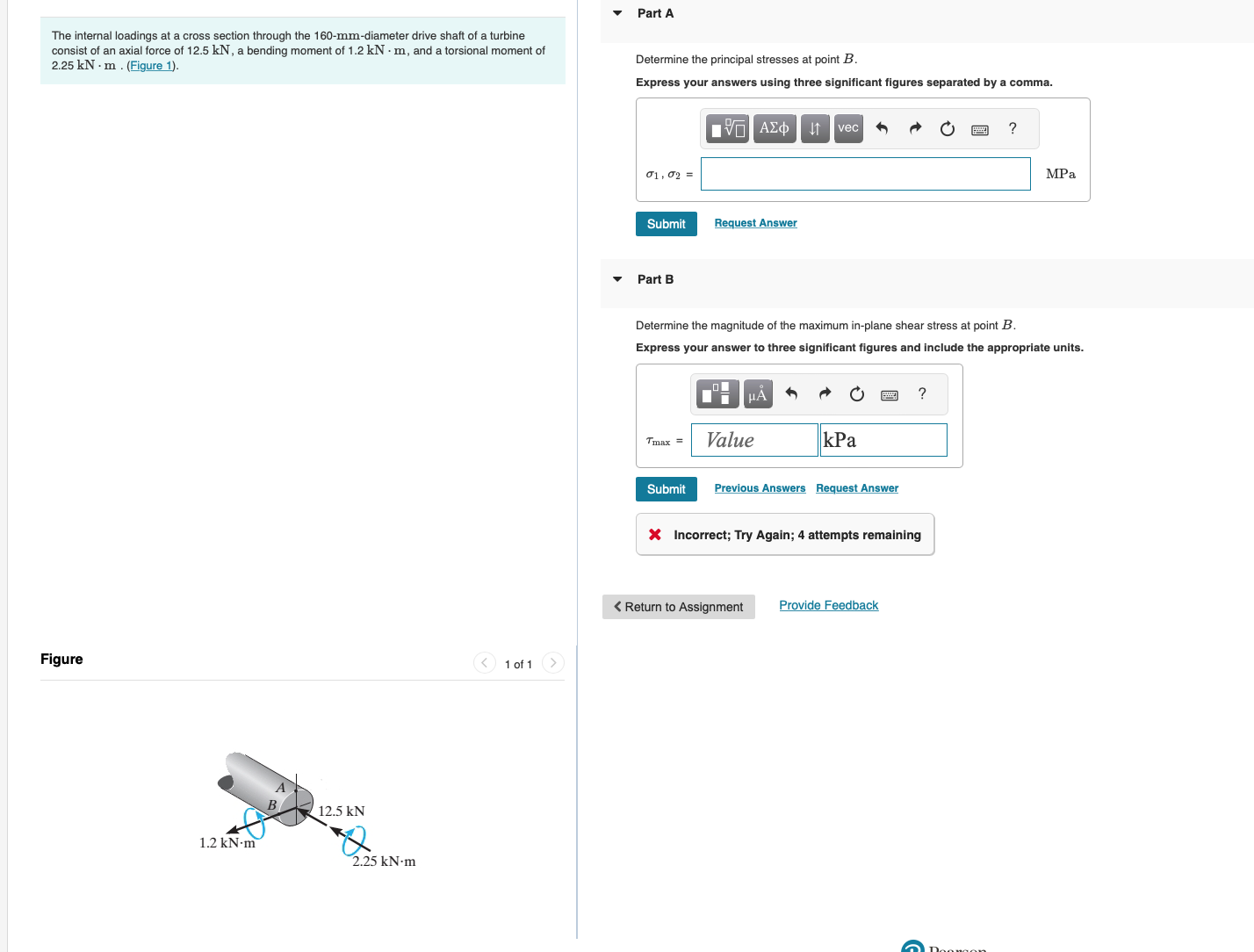 Solved The internal loadings at a cross section through the | Chegg.com