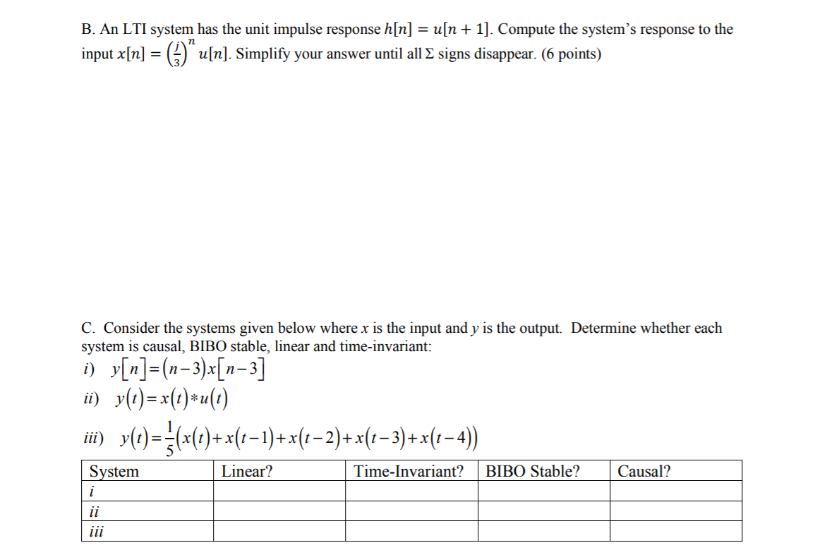B An Lti System Has The Unit Impulse Response H N Chegg Com