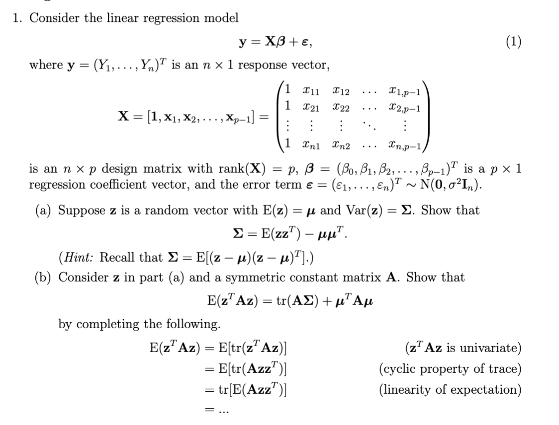 Solved 1 Consider The Linear Regression Model Y Xb E 5357