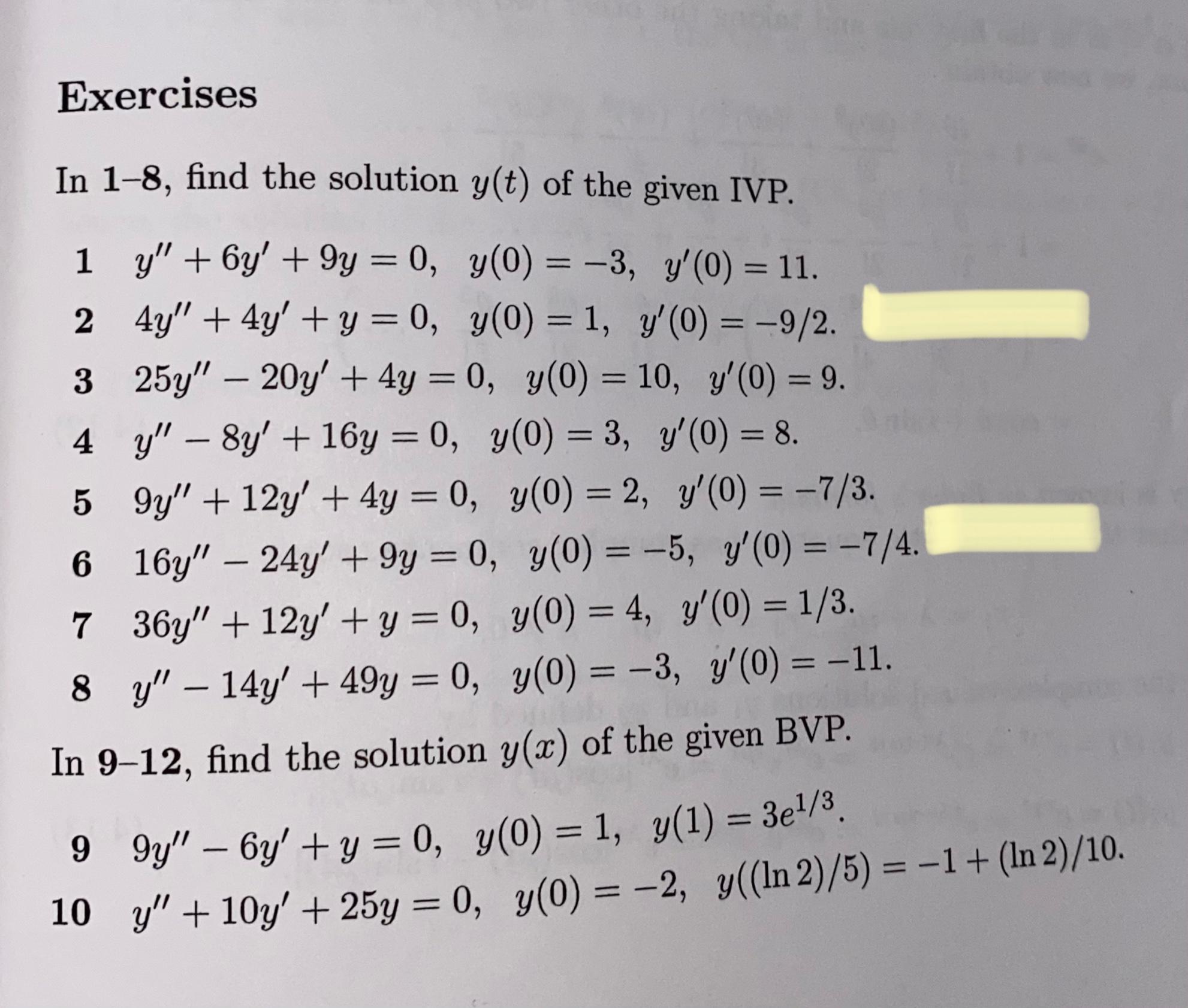 Solved Exercises In 1-8, find the solution y(t) of the given | Chegg.com