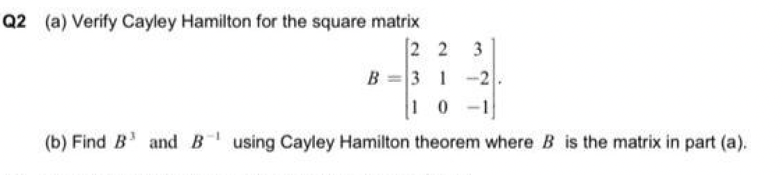 Solved (a) Verify Cayley Hamilton for the square matrix | Chegg.com