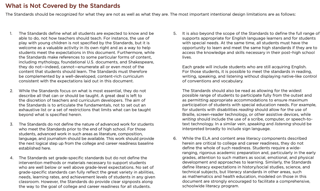 What is Not Covered by the Standards