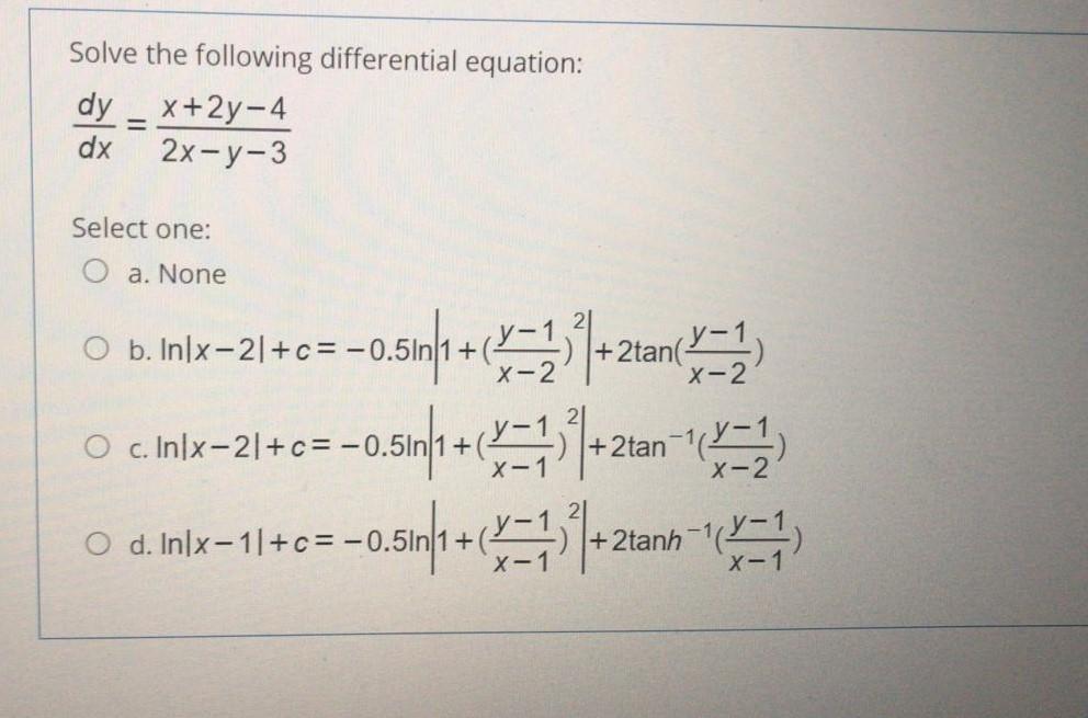 Solved Solve the following differential equation: dy x+2y-4 | Chegg.com