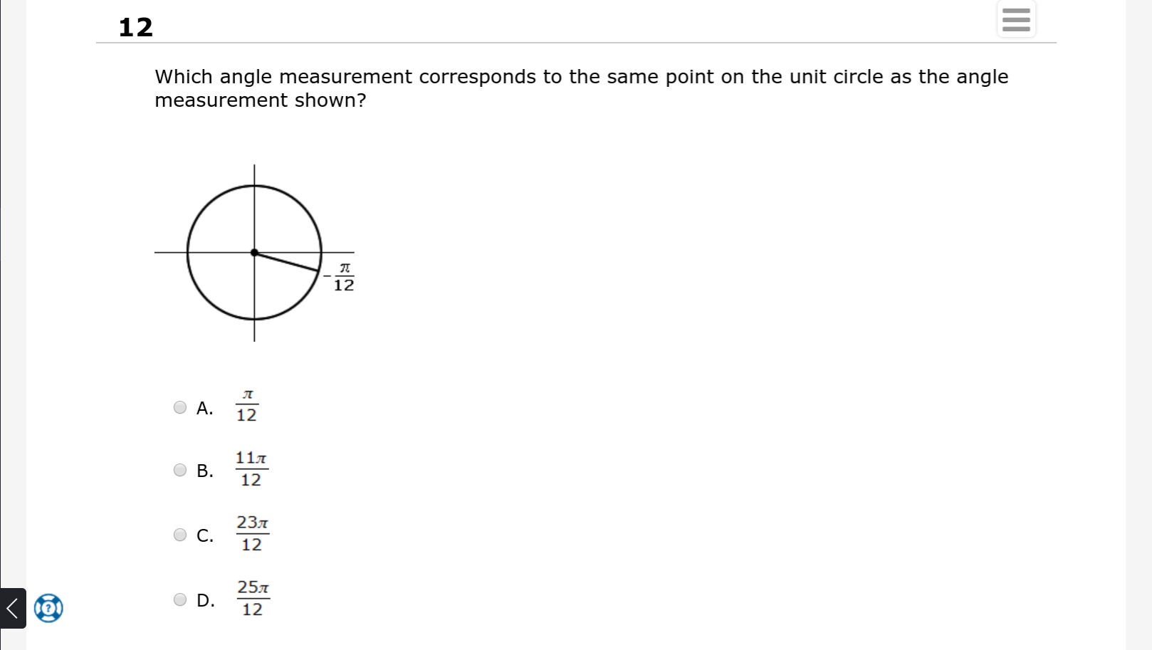 Solved 12 Which angle measurement corresponds to the same | Chegg.com